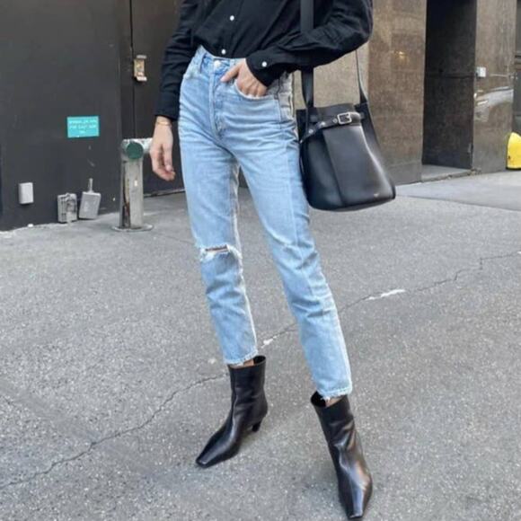 Agolde Riley High Rise Straight Crop in Shatter Button Fly Destroyed Jeans - Picture 4 of 15